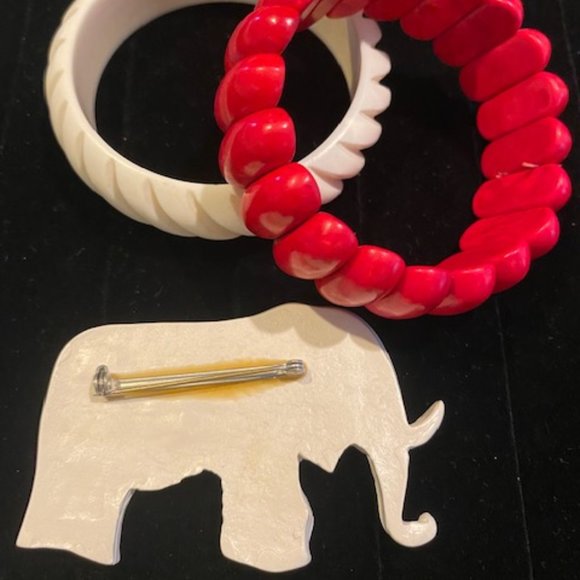 VTG Carved Ivory Bangle and Red Marble Bracelet - Picture 6 of 6